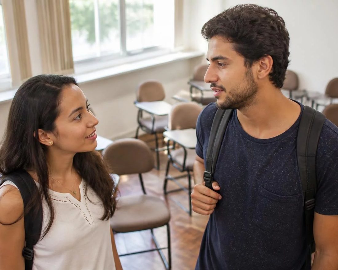 Participante de pé com a palavra enquanto o restante do grupo escuta em volta da mesa